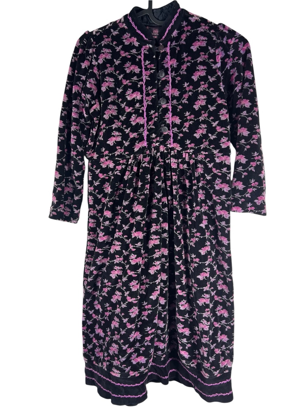 VTG Cornelloki April Cornell Black Pink Floral Prairie Dress Girls 7/8 Victorian